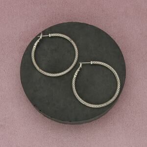 david yurman sterling silver & 14k gold posts cable hoop earrings